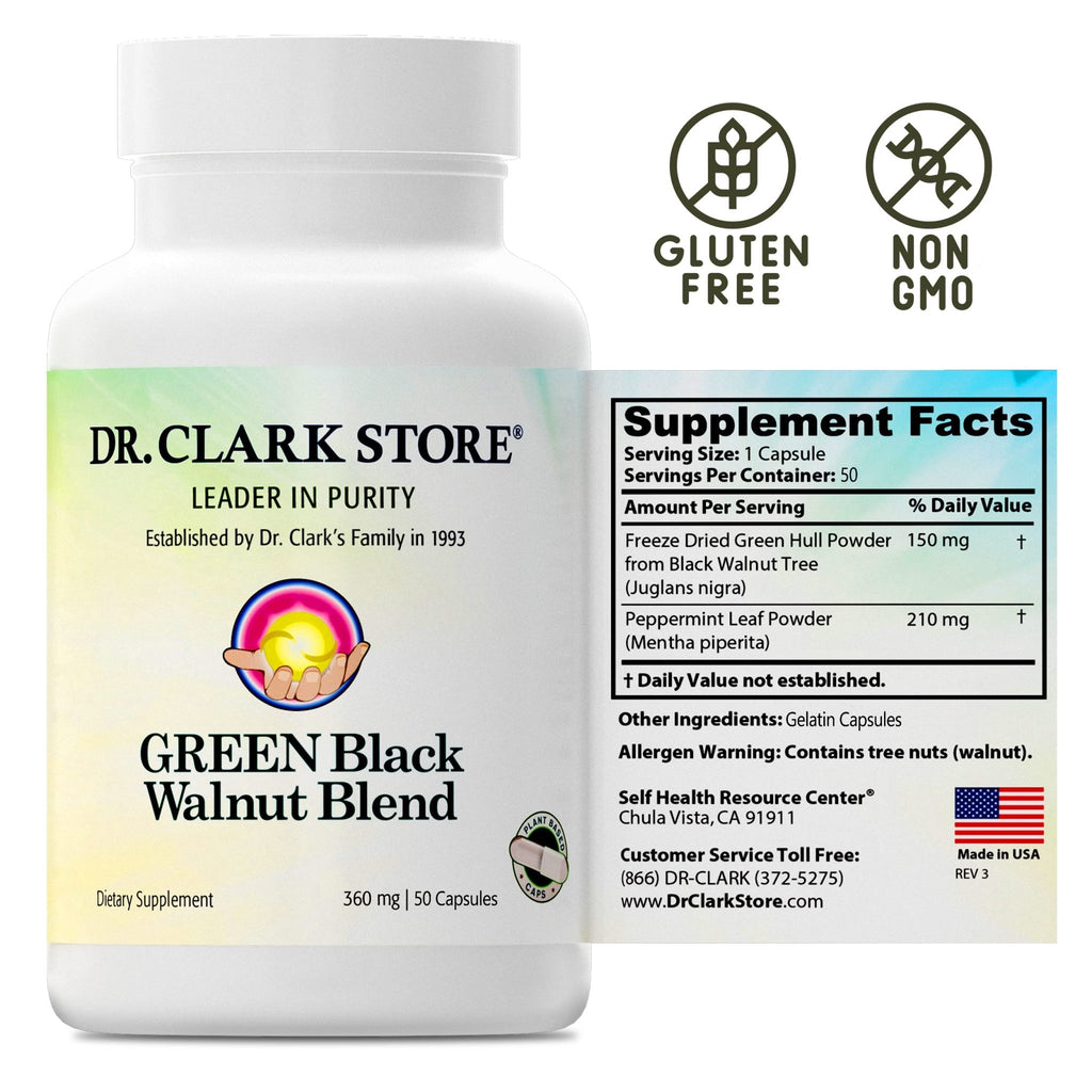 Dr Clark Green Black Walnut Blend - Freeze Dried Hull Dietary Supplement, Extra Strength Formula from All Natural Walnuts, Supports Healthy Intestinal Environment, 360mg, 50 Gelatin Capsules - TrustMedUSA