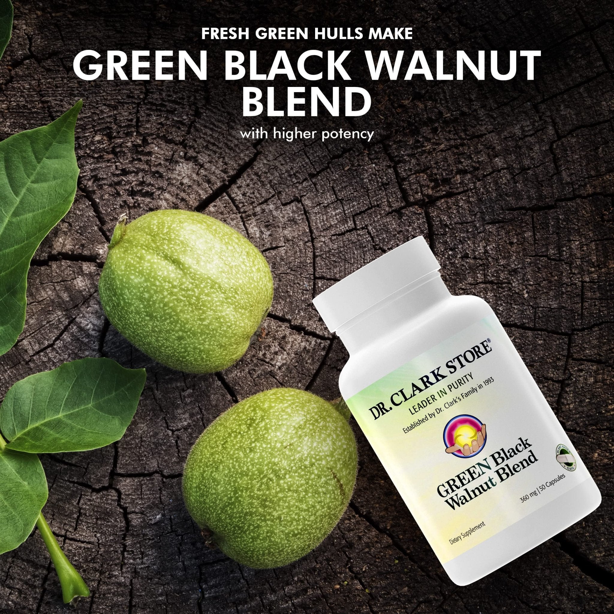 Dr Clark Green Black Walnut Blend - Freeze Dried Hull Dietary Supplement, Extra Strength Formula from All Natural Walnuts, Supports Healthy Intestinal Environment, 360mg, 50 Gelatin Capsules - TrustMedUSA