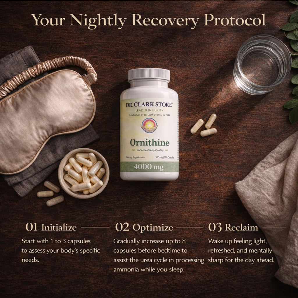 Dr Clark Ornithine Dietary Supplement - Gluten Free, Natural Sleep Aid, Promotes Protein Metabolism, Cleansing and Detoxification, 500mg, 100 Gelatin Capsules - TrustMedUSA