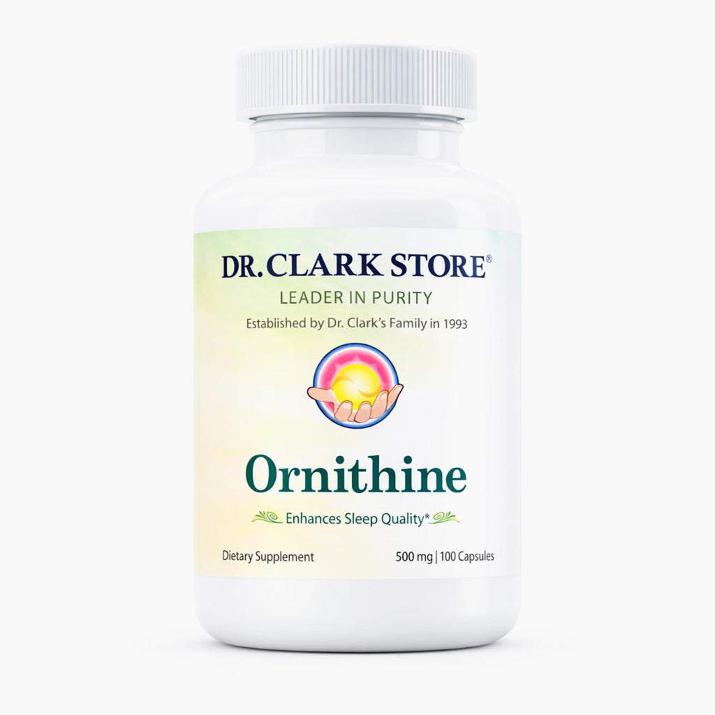 Dr Clark Ornithine Dietary Supplement - Gluten Free, Natural Sleep Aid, Promotes Protein Metabolism, Cleansing and Detoxification, 500mg, 100 Gelatin Capsules - TrustMedUSA