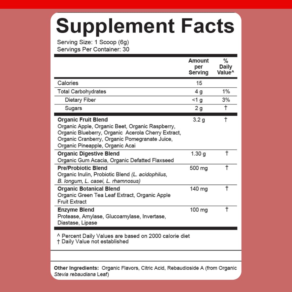 Dr. Colbert, MD Organic Red Supremefood | Berry Flavored Blend | by Divine Health | 10 Organic Fruits | Probiotics | Enzymes | Herbs | Fiber | Antioxidants | Non-GMO | 30 Day Supply | 180g - TrustMedUSA