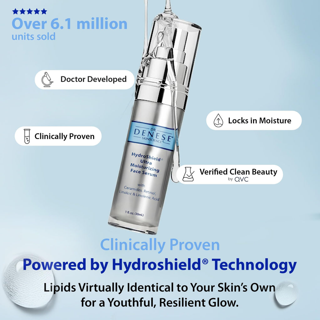 Dr. Denese SkinScience HydroShield Retinol Serum for Face 1 oz – Dermatologist Tested Hydrating Serum, Contains Retinol and Ceramides for Deep Moisture - Cruelty Free - Maple Wellness Supplements