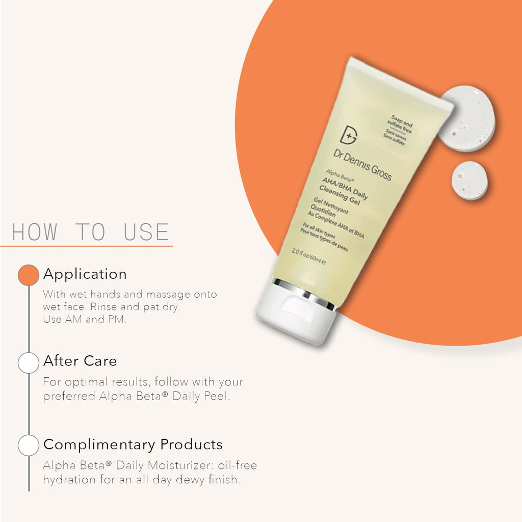 Dr Dennis Gross Alpha Beta® AHA/BHA Daily Cleansing Gel, for Skin That is Dull, Congested and Uneven Tone & Texture (2 Fl Oz) - Maple Wellness Supplements