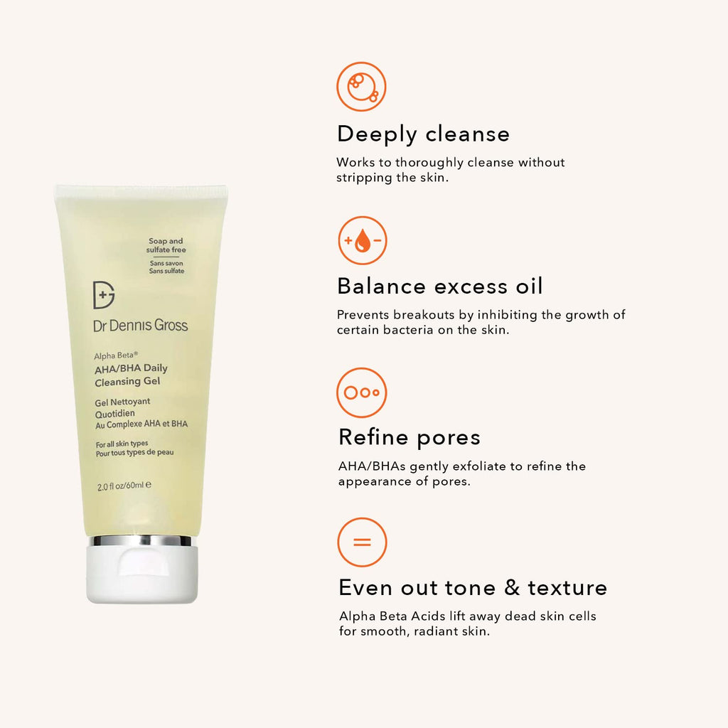Dr Dennis Gross Alpha Beta® AHA/BHA Daily Cleansing Gel, for Skin That is Dull, Congested and Uneven Tone & Texture (2 Fl Oz) - Maple Wellness Supplements