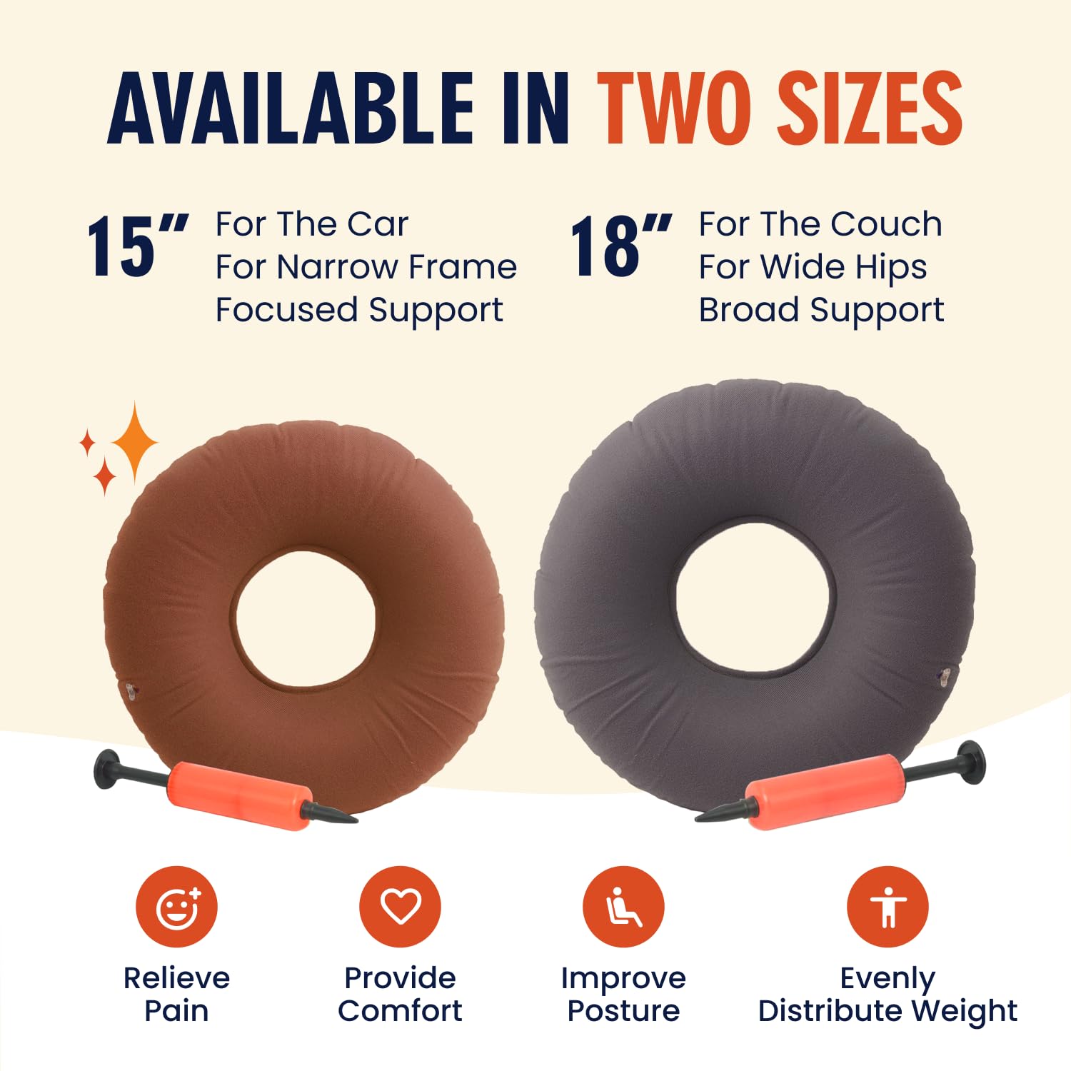 Dr. Frederick’s Original Inflatable Donut Pillow - 18" Seat Cushion for Tailbone Pain, Hemorrhoids & Bed Sores – Doctor-Developed for Postpartum, Prostatitis & Travel - Odor-Free, Durable Vinyl - Gray - TrustMedUSA