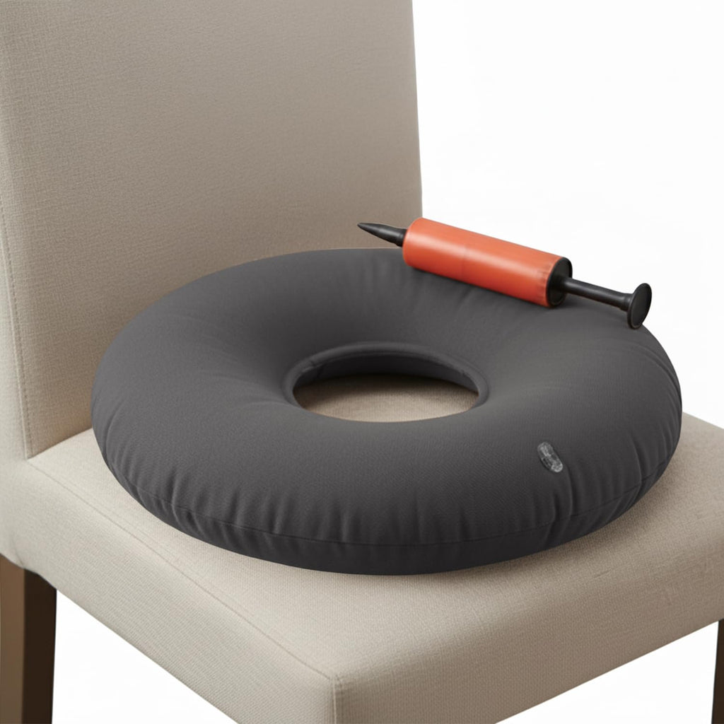 Dr. Frederick’s Original Inflatable Donut Pillow - 18" Seat Cushion for Tailbone Pain, Hemorrhoids & Bed Sores – Doctor-Developed for Postpartum, Prostatitis & Travel - Odor-Free, Durable Vinyl - Gray - TrustMedUSA