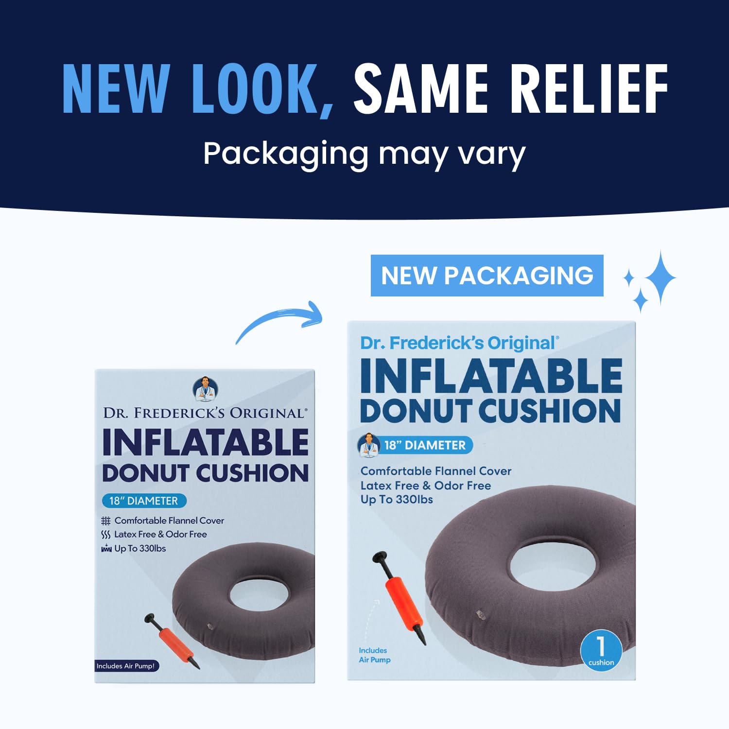 Dr. Frederick’s Original Inflatable Donut Pillow - 18" Seat Cushion for Tailbone Pain, Hemorrhoids & Bed Sores – Doctor-Developed for Postpartum, Prostatitis & Travel - Odor-Free, Durable Vinyl - Gray - TrustMedUSA