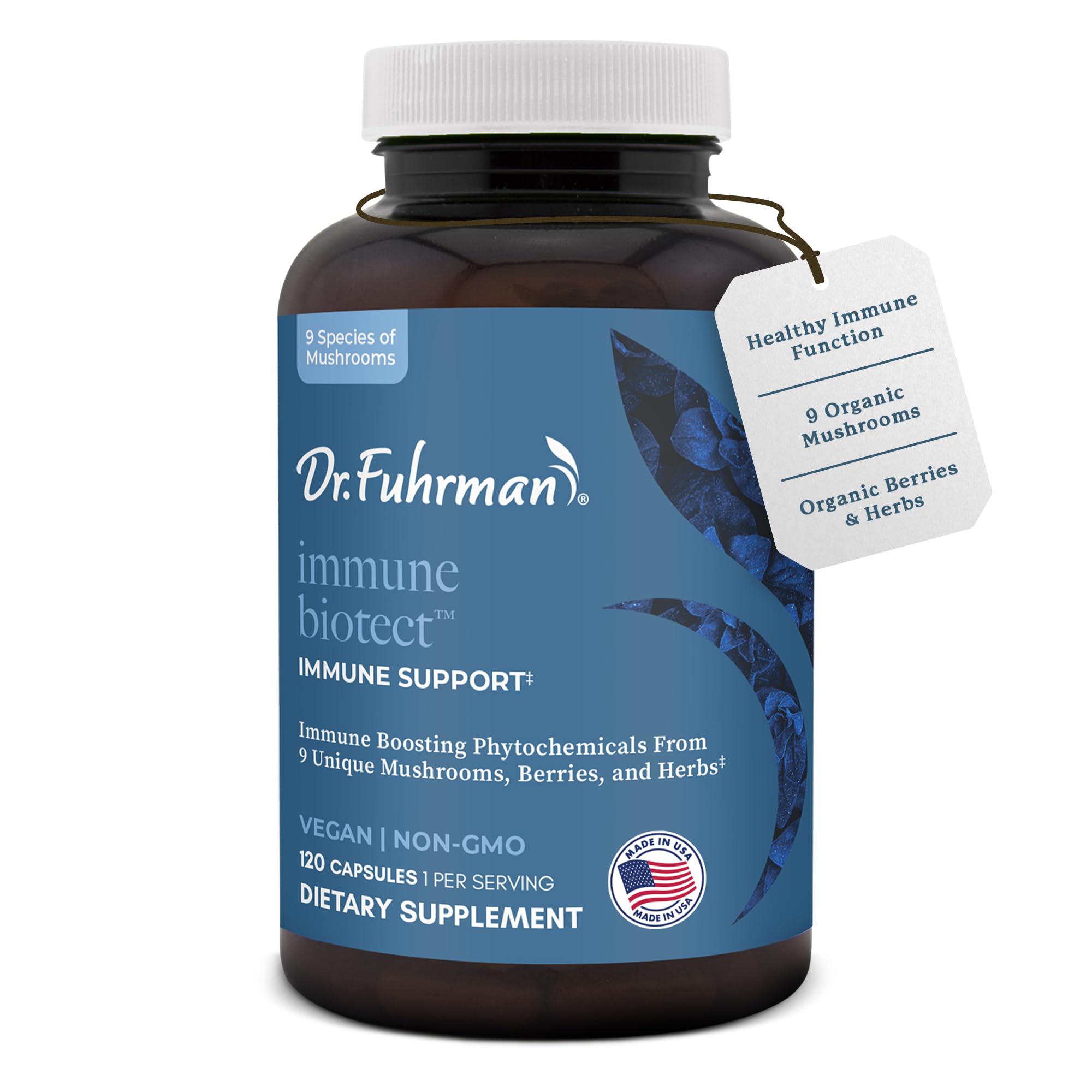 Dr. Fuhrman All Natural Immune Support Supplement | Whole-Food Derived Vitamin for Immunity Defense | Organic Mushrooms, & Berries | Organic Lion’s Mane, Maitake, Reishi, and Elderberry | 120 Caps - TrustMedUSA