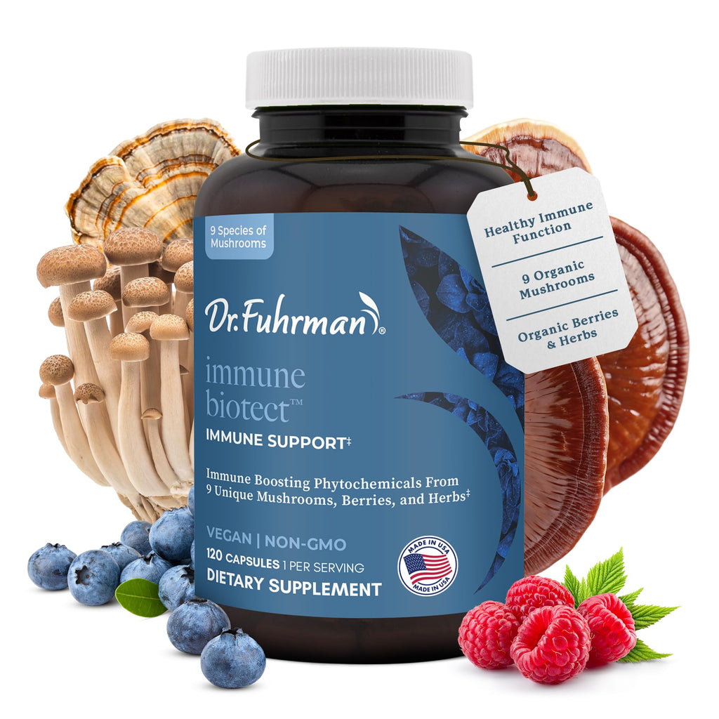 Dr. Fuhrman All Natural Immune Support Supplement | Whole-Food Derived Vitamin for Immunity Defense | Organic Mushrooms, & Berries | Organic Lion’s Mane, Maitake, Reishi, and Elderberry | 120 Caps - TrustMedUSA