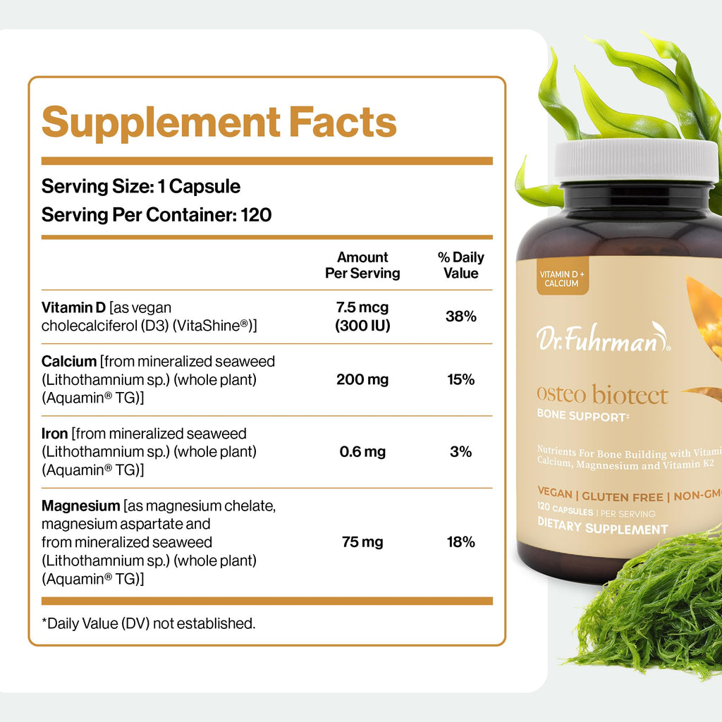 Dr. Fuhrman Osteo Bone Health Supplement | Wholefood Supplement for Women & Men | Vitamin for Bone Density | Organic Vitamin D3, Calcium, Magnesium & K2 | Natural Ingredients | 120 Caps - TrustMedUSA