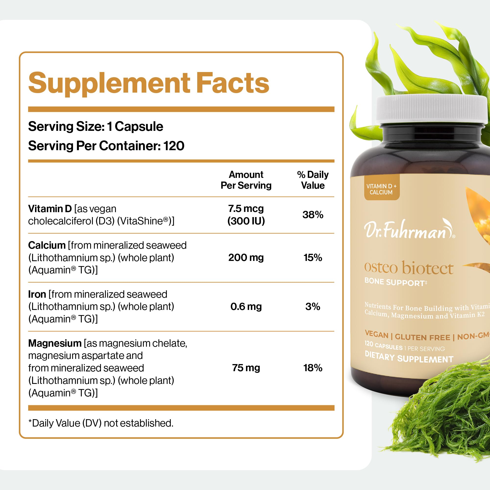 Dr. Fuhrman Osteo Bone Health Supplement | Wholefood Supplement for Women & Men | Vitamin for Bone Density | Organic Vitamin D3, Calcium, Magnesium & K2 | Natural Ingredients | 120 Caps - TrustMedUSA