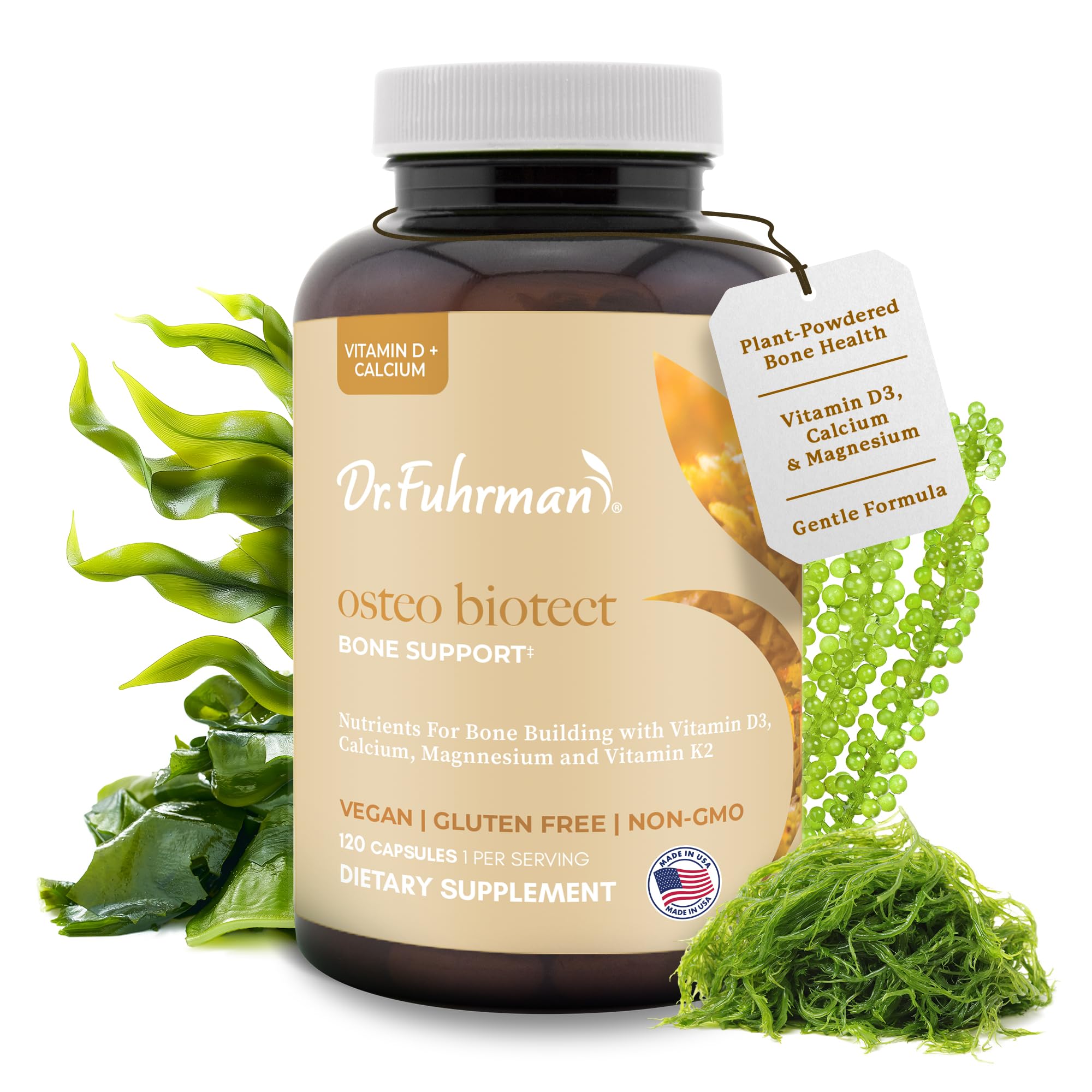 Dr. Fuhrman Osteo Bone Health Supplement | Wholefood Supplement for Women & Men | Vitamin for Bone Density | Organic Vitamin D3, Calcium, Magnesium & K2 | Natural Ingredients | 120 Caps - TrustMedUSA