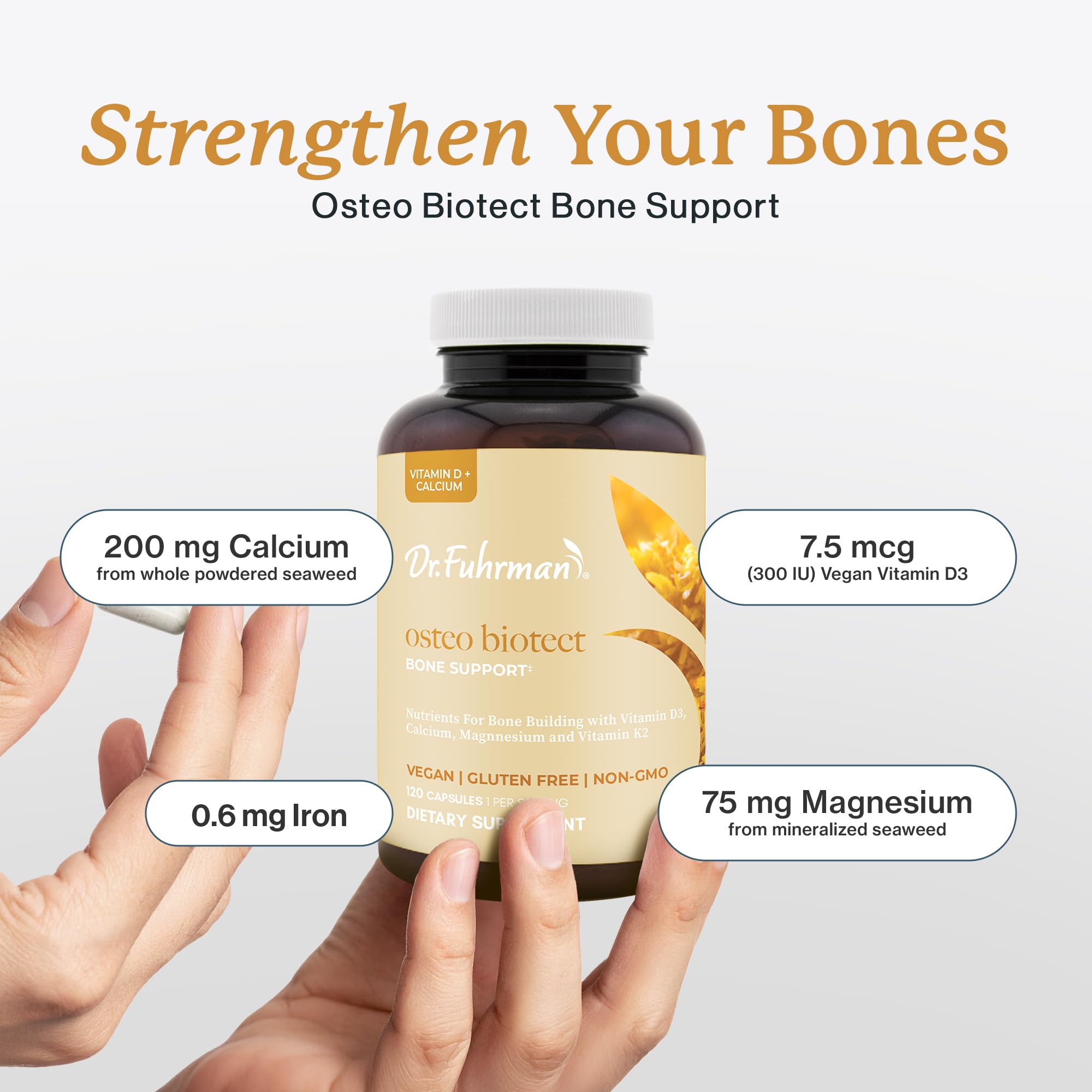 Dr. Fuhrman Osteo Bone Health Supplement | Wholefood Supplement for Women & Men | Vitamin for Bone Density | Organic Vitamin D3, Calcium, Magnesium & K2 | Natural Ingredients | 120 Caps - TrustMedUSA