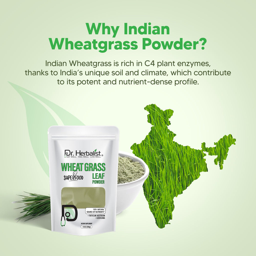 Dr. HERBALIST Wheatgrass Powder 200g - Pure Triticum Aestivum with Chlorophyll Iron & Vitamins A C E | Supports Daily Greens Detox & Nutrient Density* | Halal - TrustMedUSA