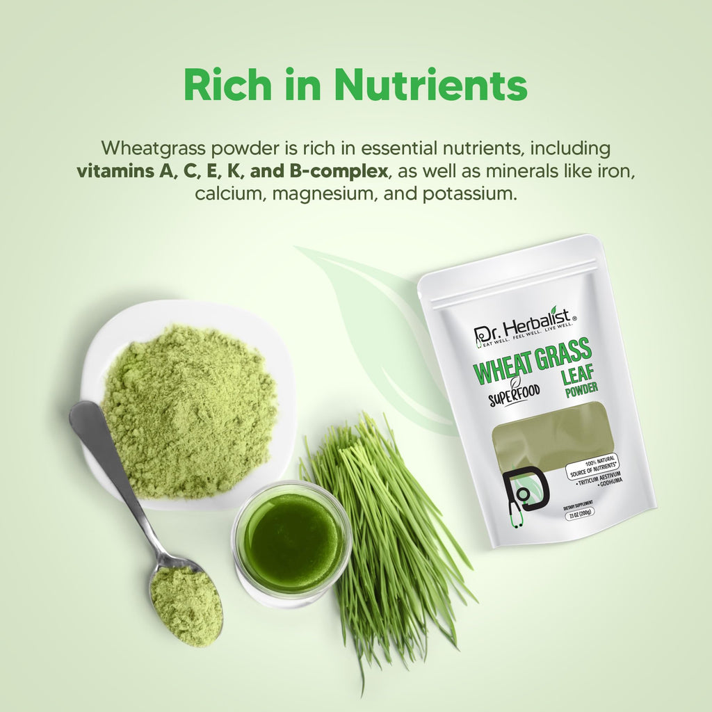 Dr. HERBALIST Wheatgrass Powder 200g - Pure Triticum Aestivum with Chlorophyll Iron & Vitamins A C E | Supports Daily Greens Detox & Nutrient Density* | Halal - TrustMedUSA