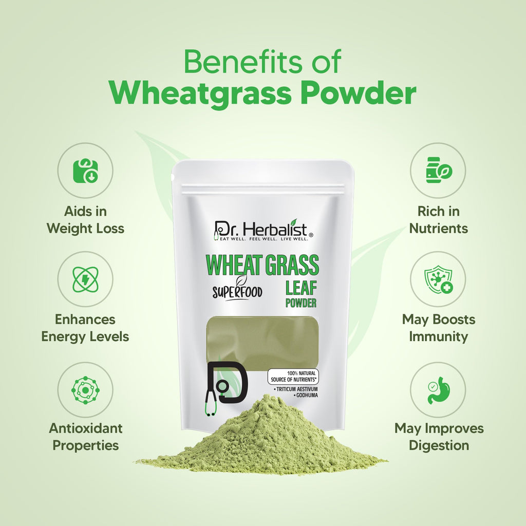Dr. HERBALIST Wheatgrass Powder 200g - Pure Triticum Aestivum with Chlorophyll Iron & Vitamins A C E | Supports Daily Greens Detox & Nutrient Density* | Halal - TrustMedUSA