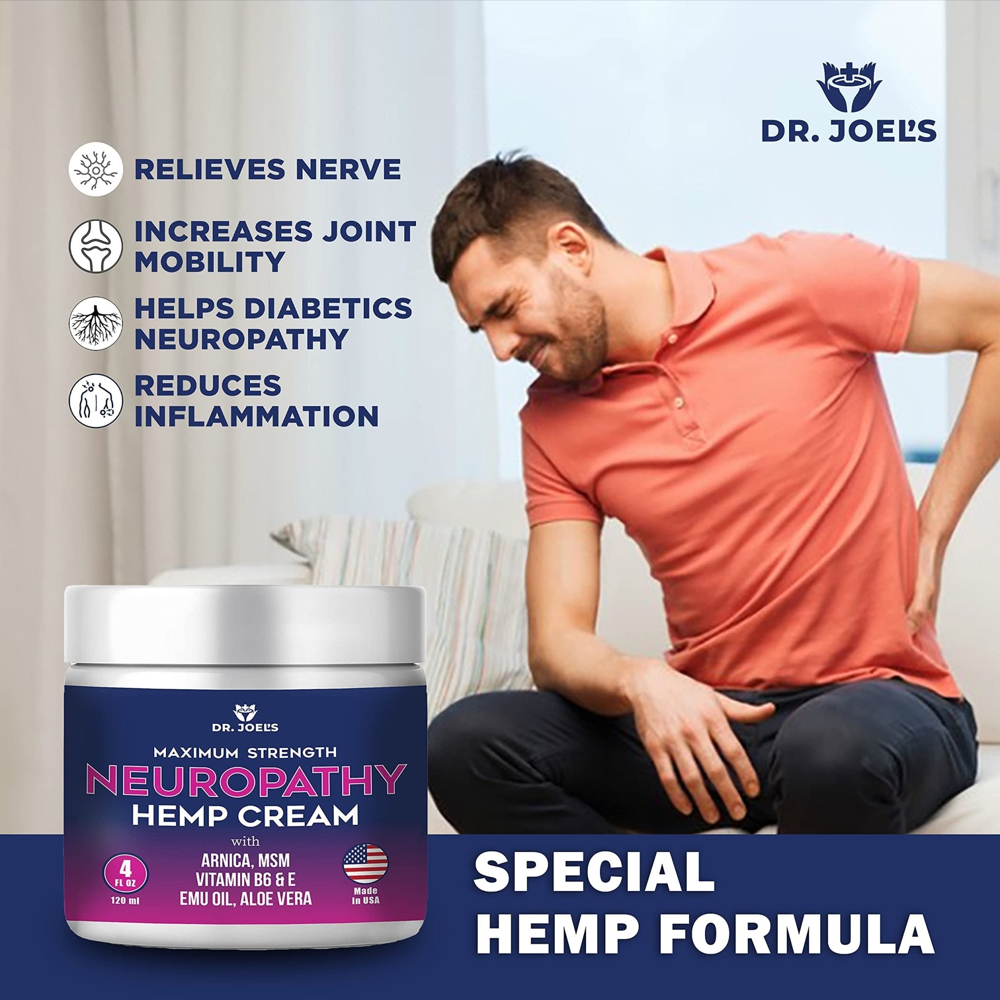 Dr. JOEL'S Neuropathy Nerve Relief Cream - Organic Neuropathy Support Cream for Feet, Hands, Legs and Toes - 4 OZ Value Pack- Made in USA - TrustMedUSA