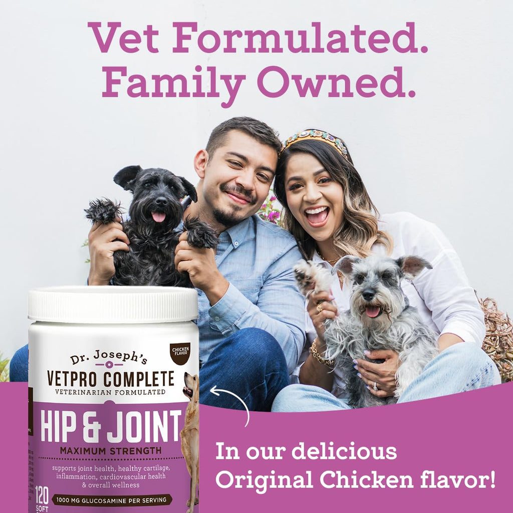 Dr. Joseph's VetPro Complete Dog Hip & Joint Supplement for Arthritis Pain Relief – High-Strength Glucosamine & Chondroitin Chews for Senior Dogs – Vet Formulated Daily Treats, Chicken Flavor, 120 Ct - TrustMedUSA