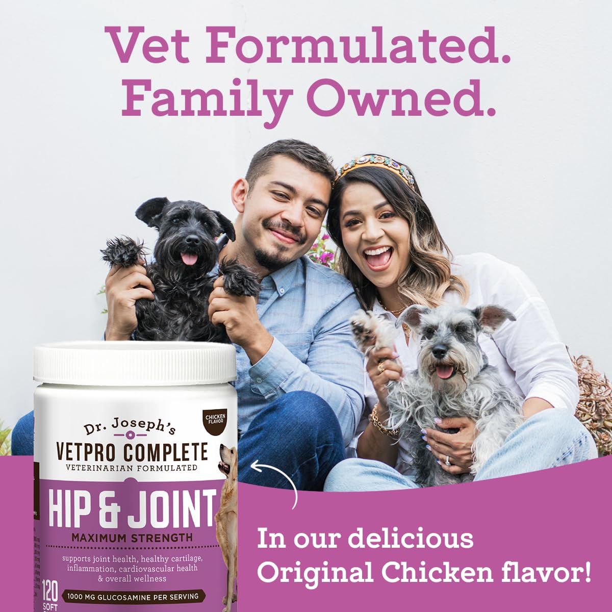 Dr. Joseph's VetPro Complete Dog Hip & Joint Supplement for Arthritis Pain Relief – High-Strength Glucosamine & Chondroitin Chews for Senior Dogs – Vet Formulated Daily Treats, Chicken Flavor, 120 Ct - TrustMedUSA
