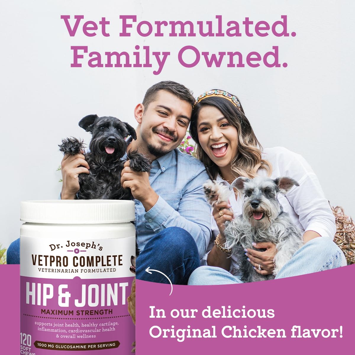 Dr. Joseph's VetPro Complete Dog Hip & Joint Supplement for Arthritis Pain Relief – High-Strength Glucosamine & Chondroitin Chews for Senior Dogs – Vet Formulated Daily Treats, Chicken Flavor, 60 Ct - TrustMedUSA