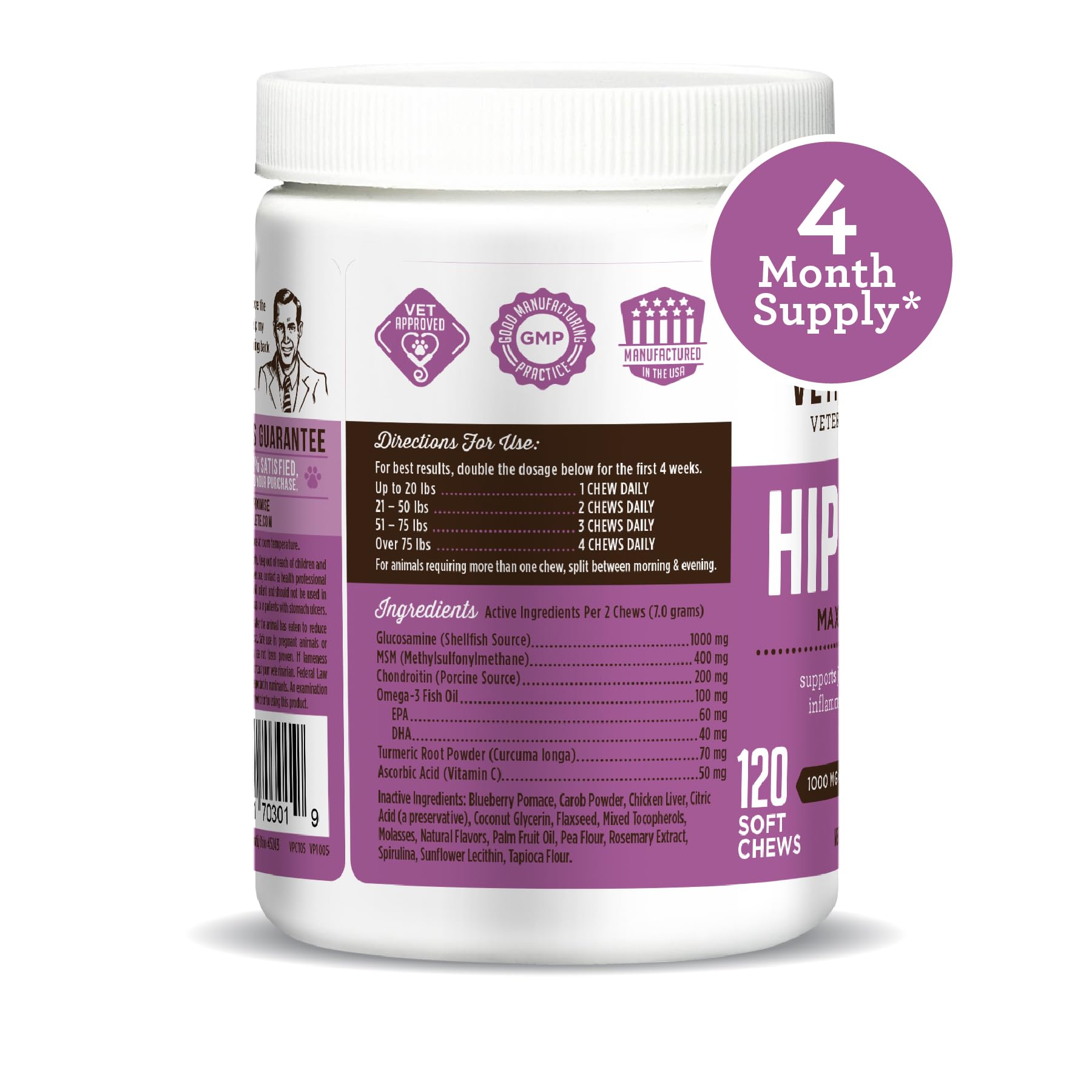 Dr. Joseph's VetPro Complete Dog Hip & Joint Supplement for Arthritis Pain Relief – High-Strength Glucosamine & Chondroitin Chews for Senior Dogs – Vet Formulated Daily Treats, Chicken Flavor, 120 Ct - TrustMedUSA