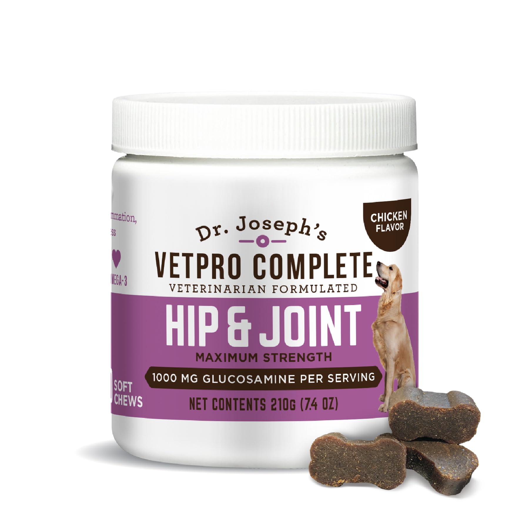 Dr. Joseph's VetPro Complete Dog Hip & Joint Supplement for Arthritis Pain Relief – High-Strength Glucosamine & Chondroitin Chews for Senior Dogs – Vet Formulated Daily Treats, Chicken Flavor, 60 Ct - TrustMedUSA