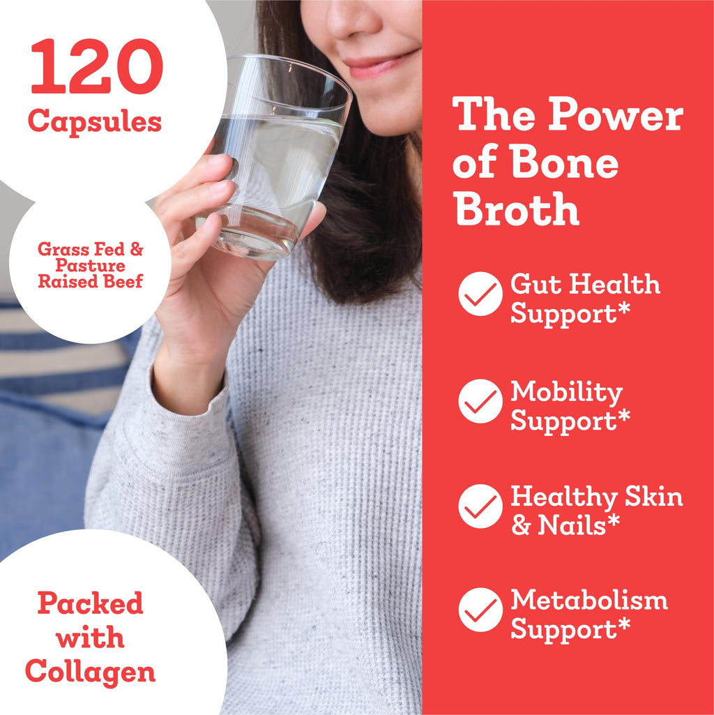 Dr. Kellyann Bone Broth Capsules | 500mg Collagen Per Serving | Supports Gut Health | Joint & Cartilage Repair | Skin Hair Nails | Fasting Support | Grass-Fed Beef | Digestive Wellness | 40 Servings - Maple Wellness Supplements