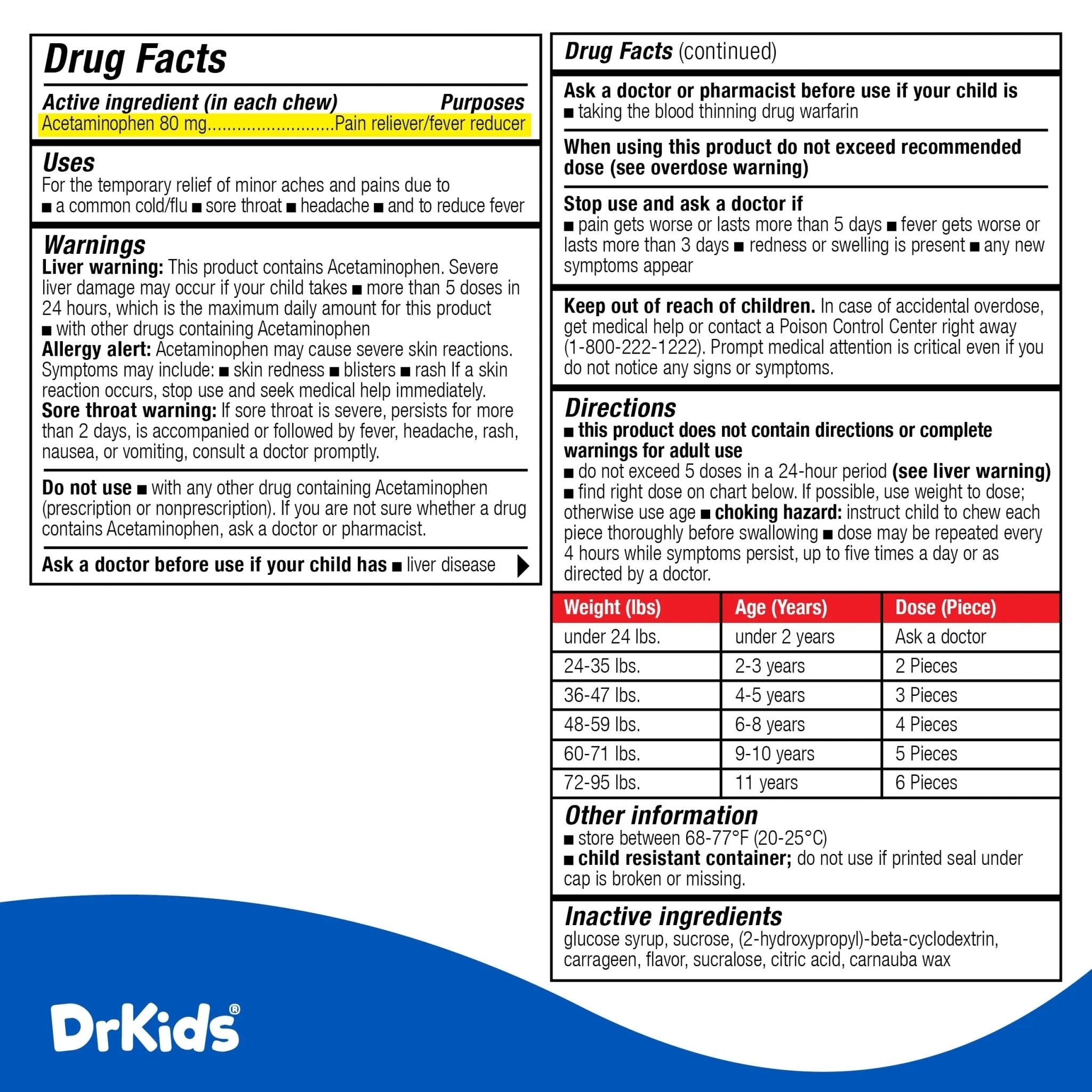 Dr. Kids Children’s Pain and Fever Chewable Gels – Pain Relief and Fever Reducer for Kids Ages 2–11, 80 mg Chewable Acetaminophen for Headache, Sore Throat, Cold & Flu, Pineapple Flavor, 24 Count - TrustMedUSA