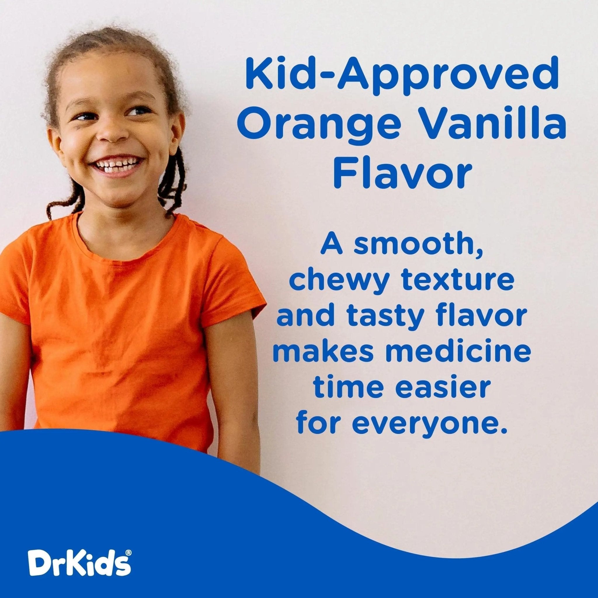 Dr. Kids Children’s Pain and Fever Gummy Bite - Chewable Acetaminophen for Kids Ages 2-11, Pre-Measured Soft Chews for Headache, Sore Throat, Cold and Flu, Orange Vanilla Flavor, 24 Count - TrustMedUSA