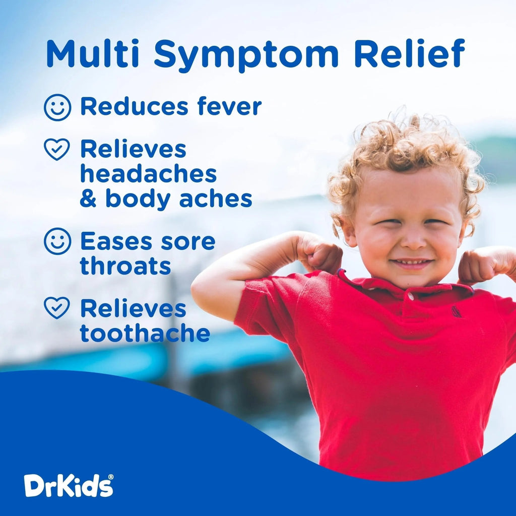 Dr. Kids Children’s Pain and Fever Medicine - Acetaminophen for Kids Ages 2-11, Pre-Measured Single-Use Vials for Headache, Sore Throat, Cold and Flu, Cherry Flavor, 30 Count - TrustMedUSA