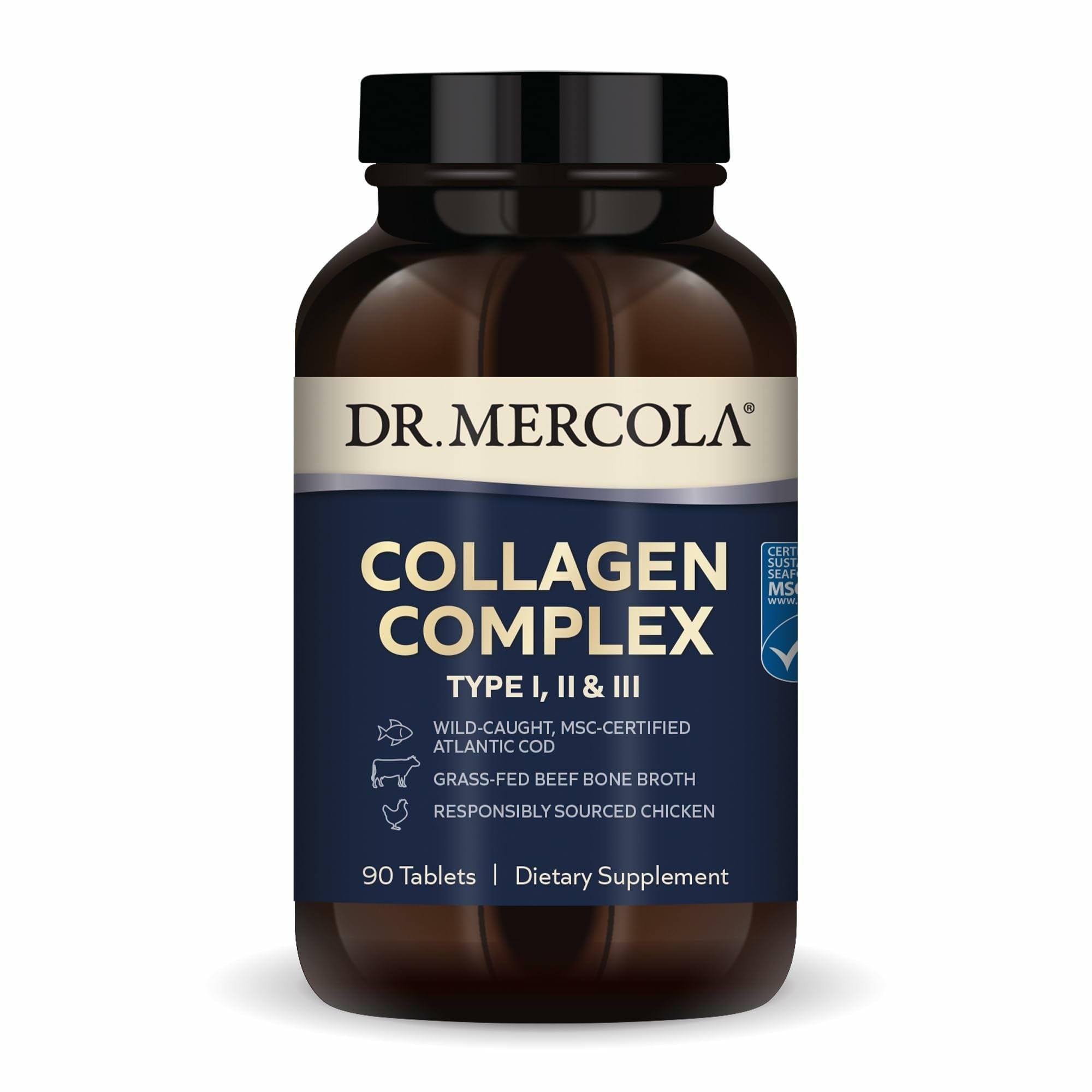 Dr. Mercola Collagen Complex - Supports Skin & Connective Tissue - Types I, II & III Collagen - Non-GMO, Gluten-Free & Soy-Free - 90 Tablets (30 Servings) - Maple Wellness Supplements