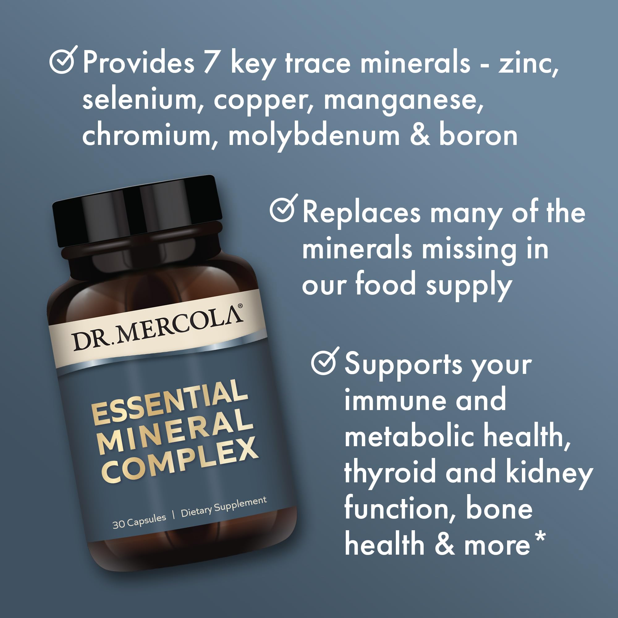 Dr. Mercola Essential Mineral Complex - Supports Cellular Health & Vital Functions - Zinc, Selenium, Copper, Manganese, Chromium, Molybdenum, Boron - 30 Capsules - TrustMedUSA