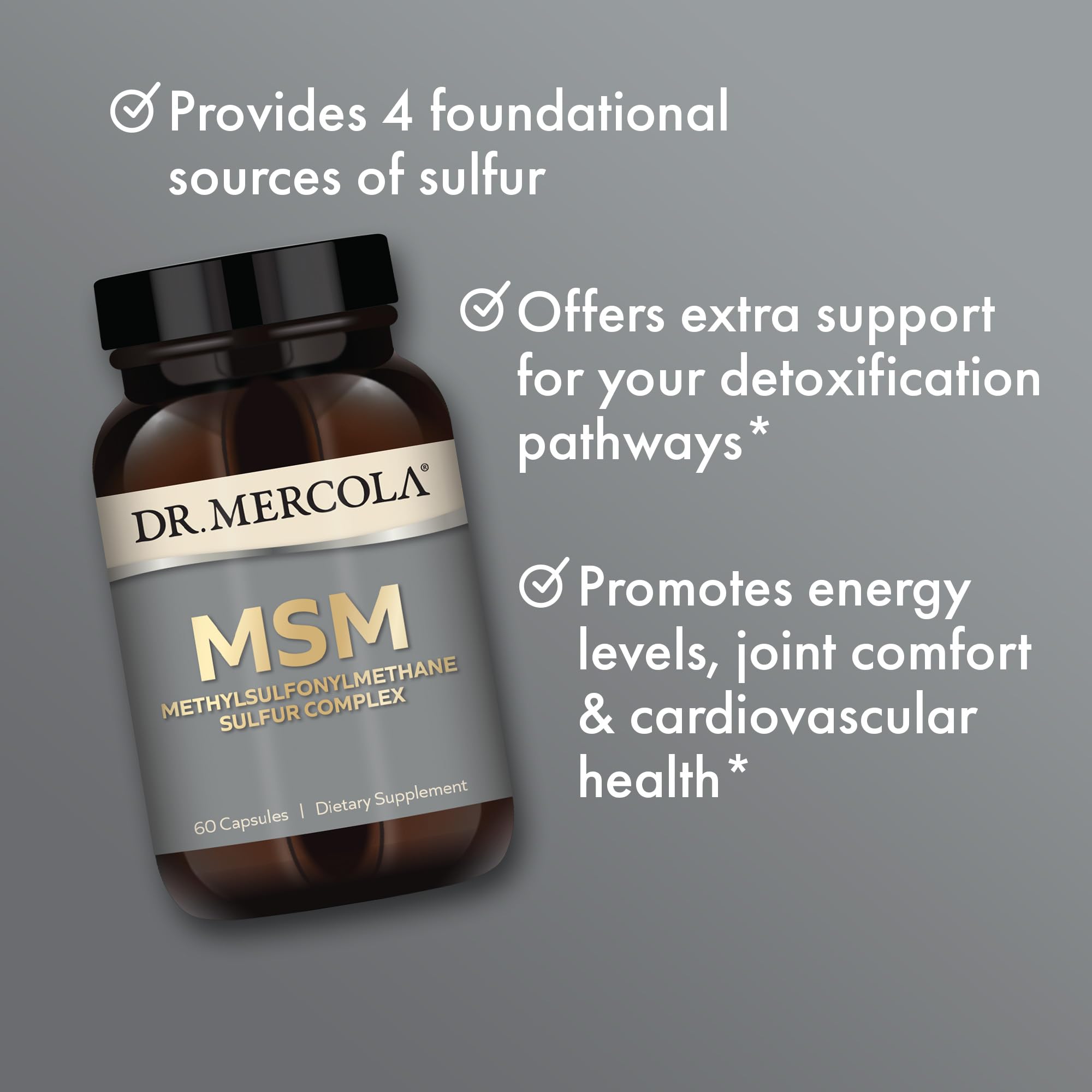 Dr. Mercola MSM Sulfur Complex - Joint Support & Cellular Health - OptiMSM - R-Alpha Lipoic Acid - TMG - Organic Sulfur Blend - 60 Capsules (30 Servings) - TrustMedUSA