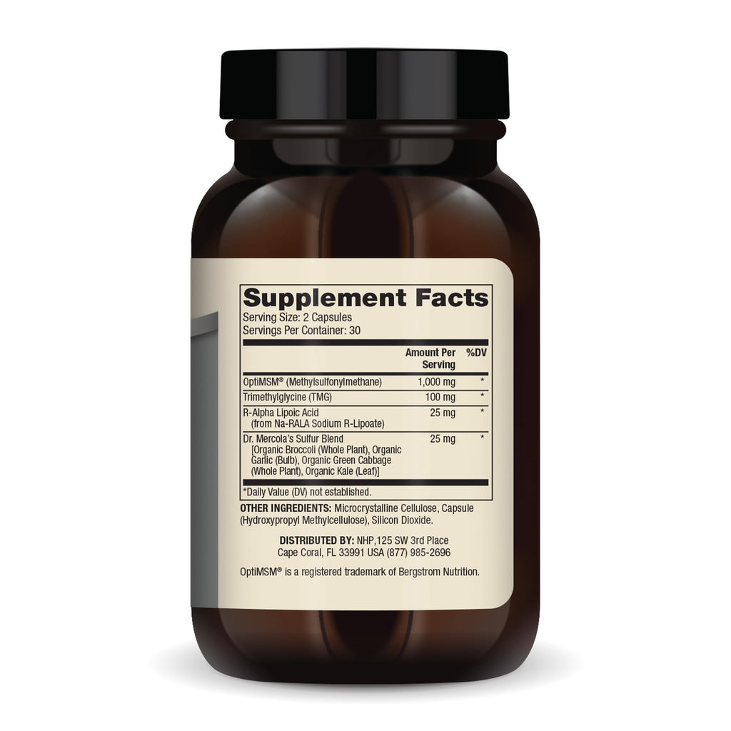 Dr. Mercola MSM Sulfur Complex - Joint Support & Cellular Health - OptiMSM - R-Alpha Lipoic Acid - TMG - Organic Sulfur Blend - 60 Capsules (30 Servings) - TrustMedUSA