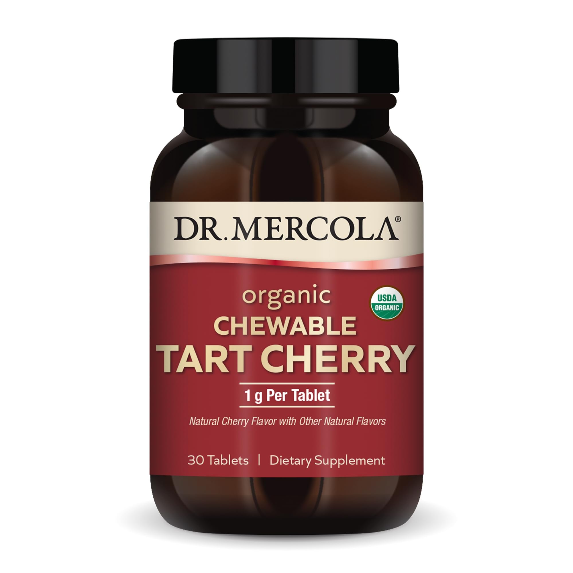 Dr. Mercola Organic Chewable Tart Cherry - Antioxidant Support - Made from Whole-Fruit Montmorency Cherries - USDA Organic - Stevia Sweetened - 30 Tablets - TrustMedUSA