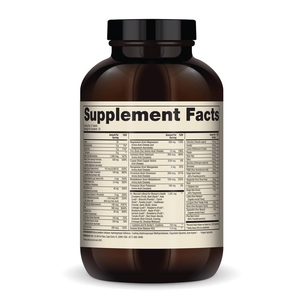 Dr. Mercola Whole-Food Complex for Women - with Added Multivitamin Plus Vital Minerals - Supports Energy & Cellular Health - Non-GMO, Gluten-Free & Soy-Free - 240 Tablets (30 Servings) - TrustMedUSA