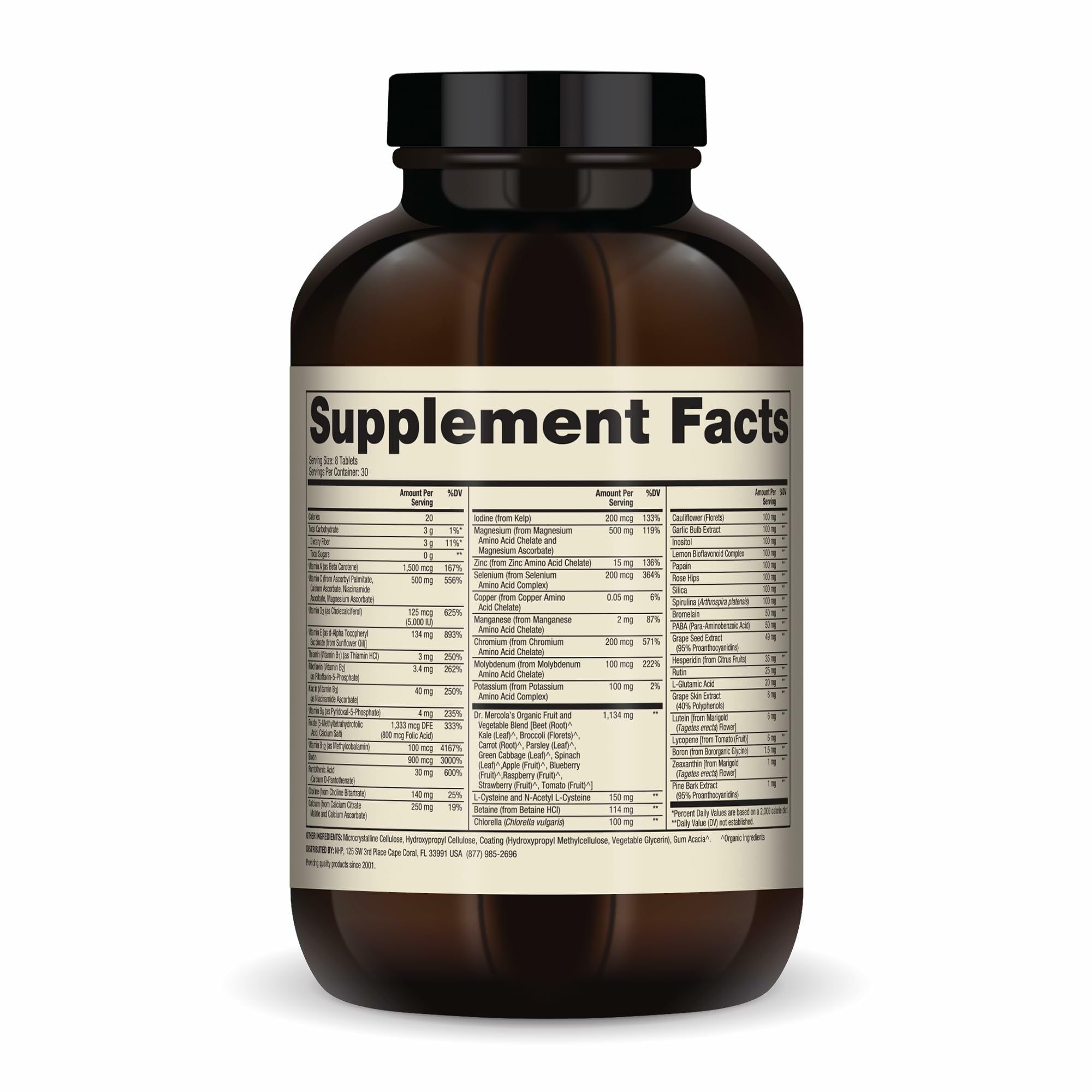 Dr. Mercola Whole-Food Complex with Added Multivitamin Plus Vital Minerals - Supports Nutrition & Immune Support - Bioavailable - GMO Free - 240 Tablets (30 Servings) - TrustMedUSA