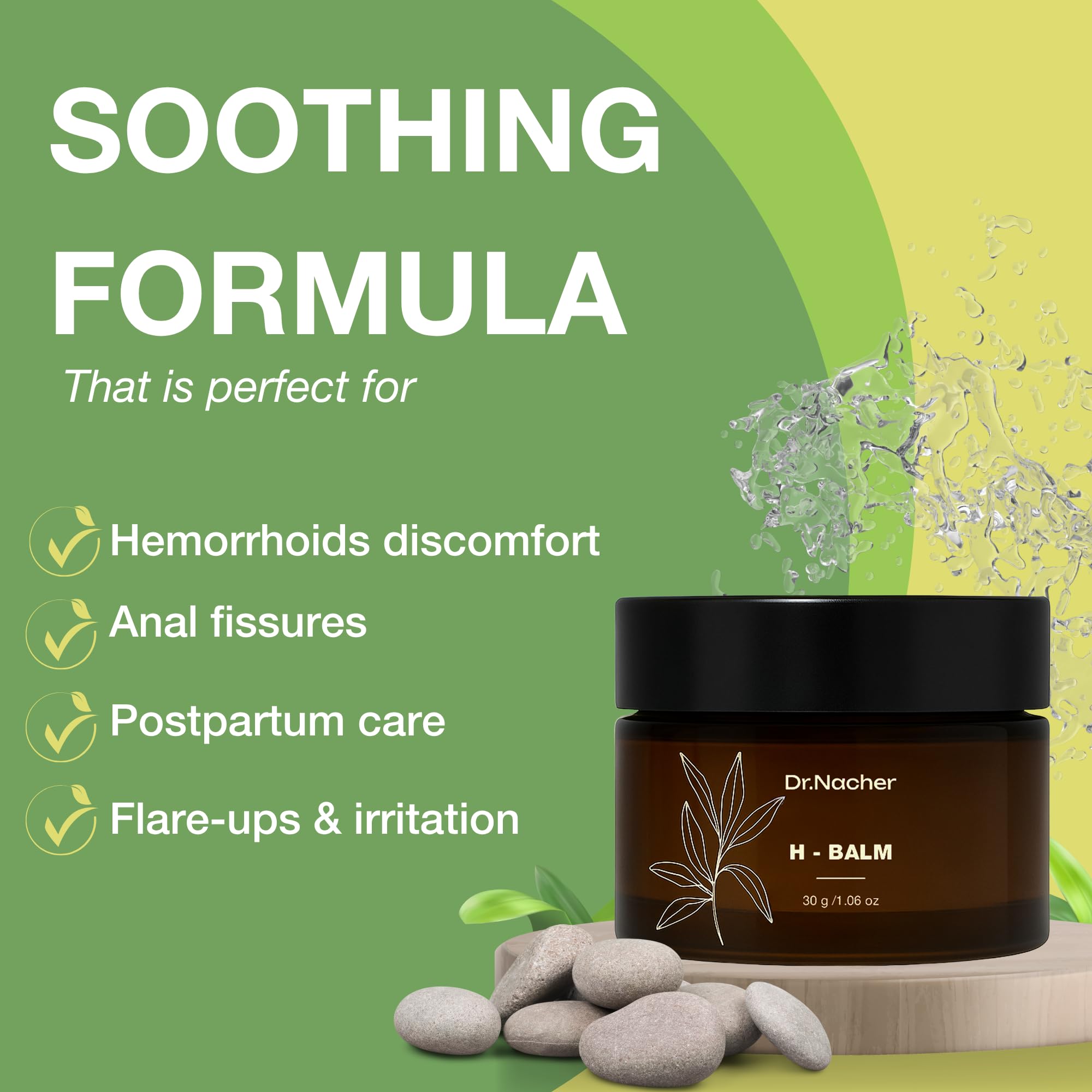 Dr. Nacher H-Balm. Rectal Natural Balm for Fissure, Hem Related discomfort. with Sophora & 12 Herbal Extracts. Soothes Irritation. Fast-Acting. Safe for Sensitive Areas and Postnatal. for Men & Women - TrustMedUSA