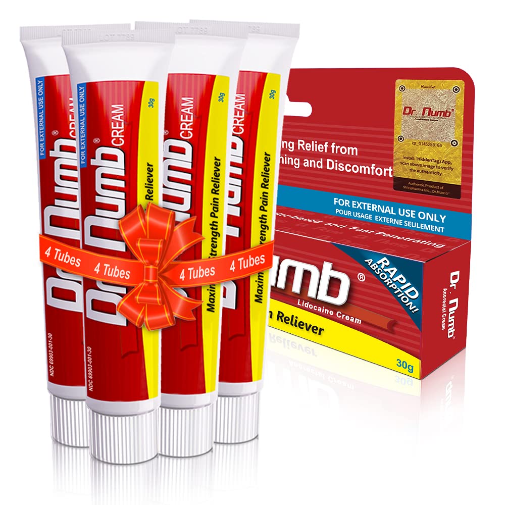 Dr. Numb 5% Lidocaine Numbing Cream, Fast-Acting Maximum Strength Topical Anesthetic Pain Relief Burn Itch Numb Cream with Vitamin E for Hemorrhoid Treatment, Local and Anorectal Uses - 30g 4 Pack - TrustMedUSA