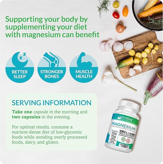 Dr. Olivia Naturals Magnesium Glycinate Complex - L-Theanine, Passionflower & Valerian Root for Sleep Support Supplement, Nerve & Muscle Health, High Absorption - 90 Vegetarian Capsules - TrustMedUSA