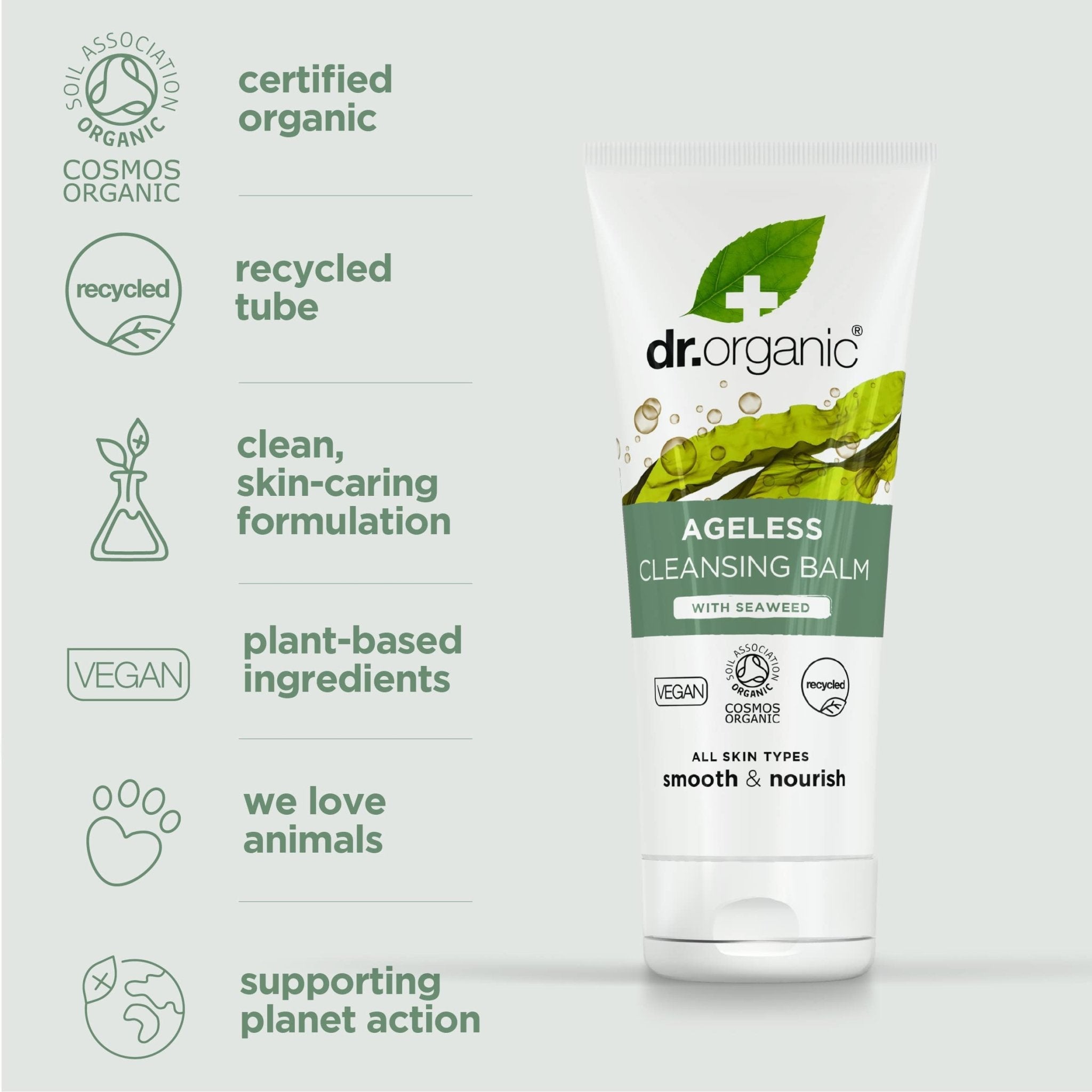 Dr. Organic Ageless Cleansing Balm with Seaweed | Moisturizing, Gentle, Removes Impurities, Certified Organic, Paraben & SLS-Free, Natural, Vegan, 100 ml / 3.4 fl oz - Maple Wellness Supplements