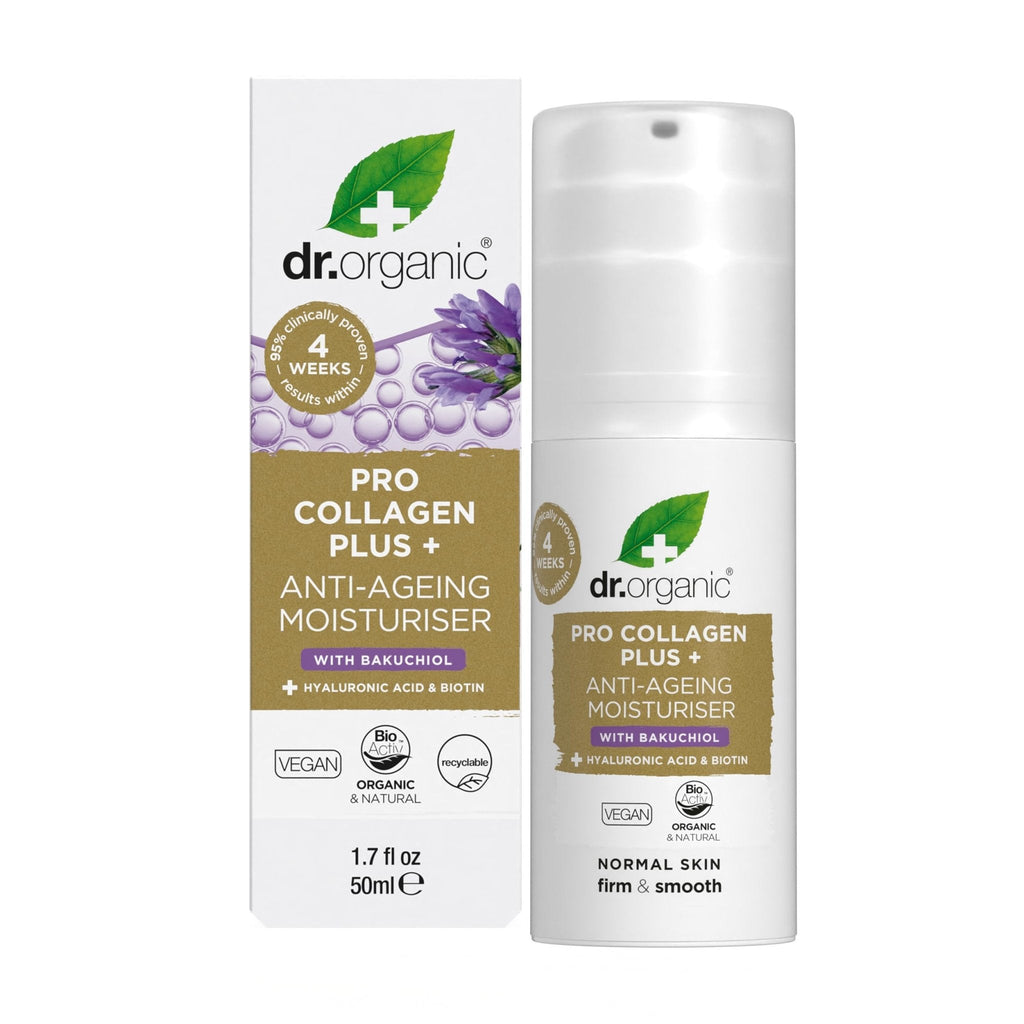 Dr. Organic Pro Collagen Plus + Anti-Ageing Moisturiser with Bakuchiol | Firm & Smooth Skin, Reduces Wrinkles, (Normal Skin) Natural, Certified Organic, Paraben & SLS-Free, 50 mL / 1.7 fl oz - Maple Wellness Supplements