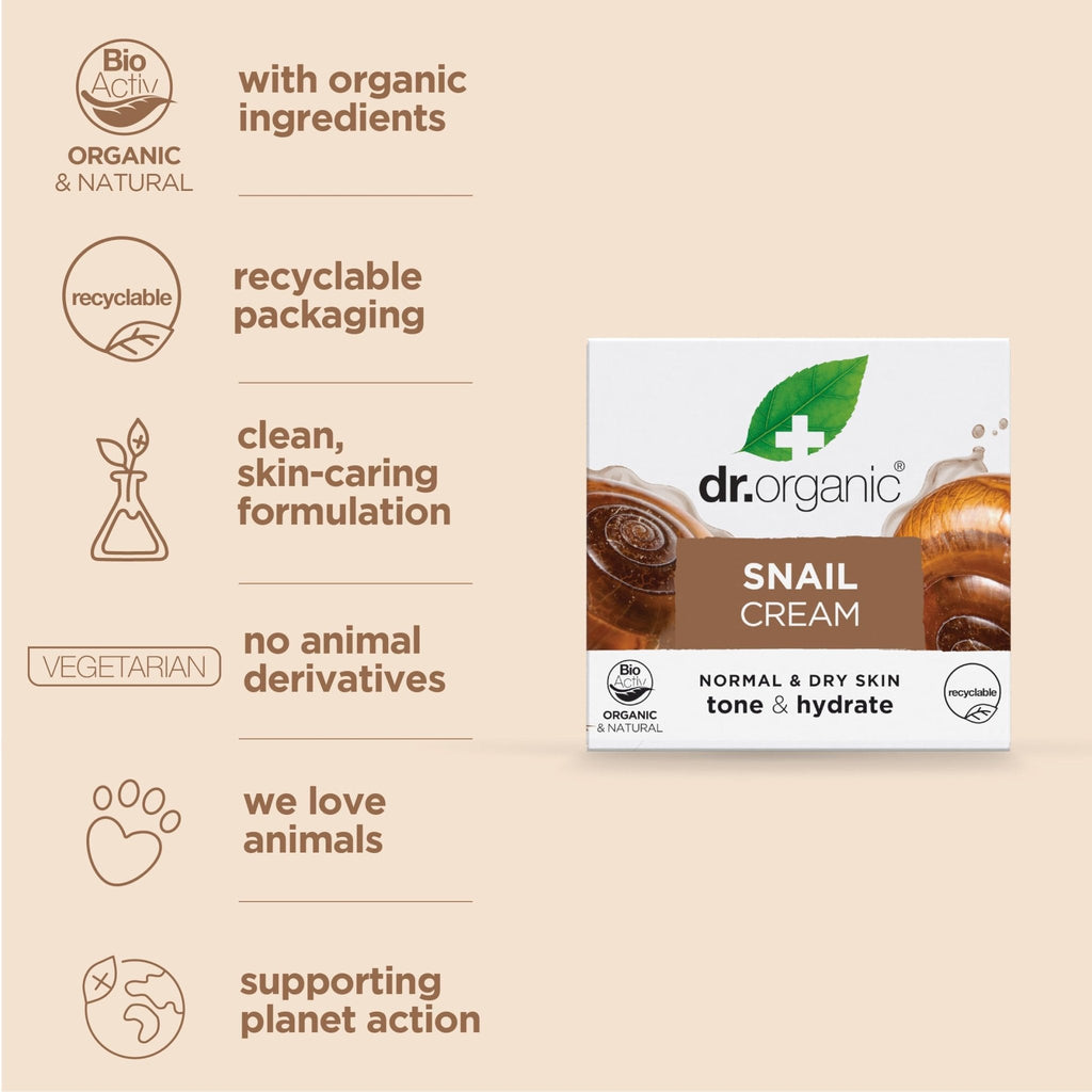 Dr. Organic Snail Gel Face Cream | Rejuvenates and Moisturizes, Improves Skin Tone and Hydration, Natural, Certified Organic, Paraben & SLS-Free, 50 mL / 1.7 fl oz - Maple Wellness Supplements