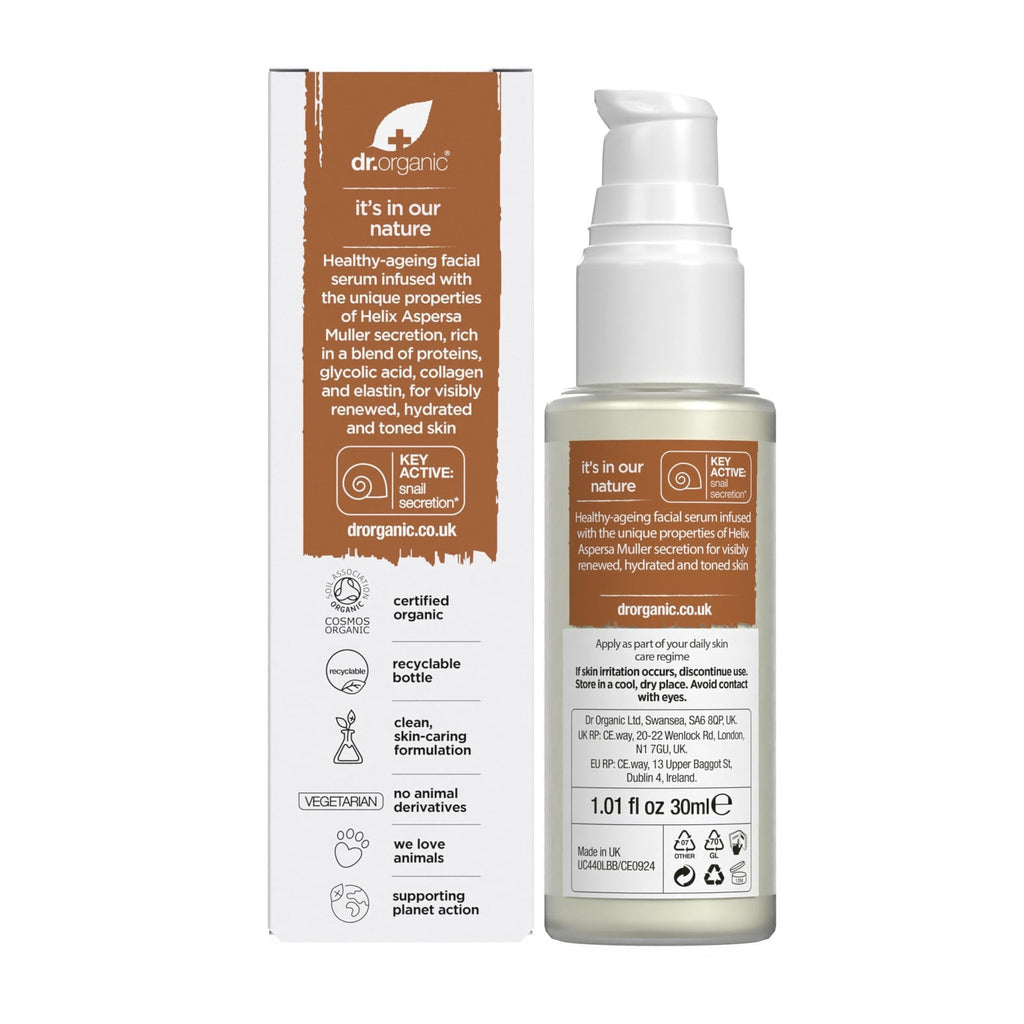 Dr. Organic Snail Gel Facial Serum | Hydrates and Restores Skin, Reduces Fine Lines, Natural, Certified Organic, Paraben & SLS-Free, 30 mL / 1 fl oz - Maple Wellness Supplements