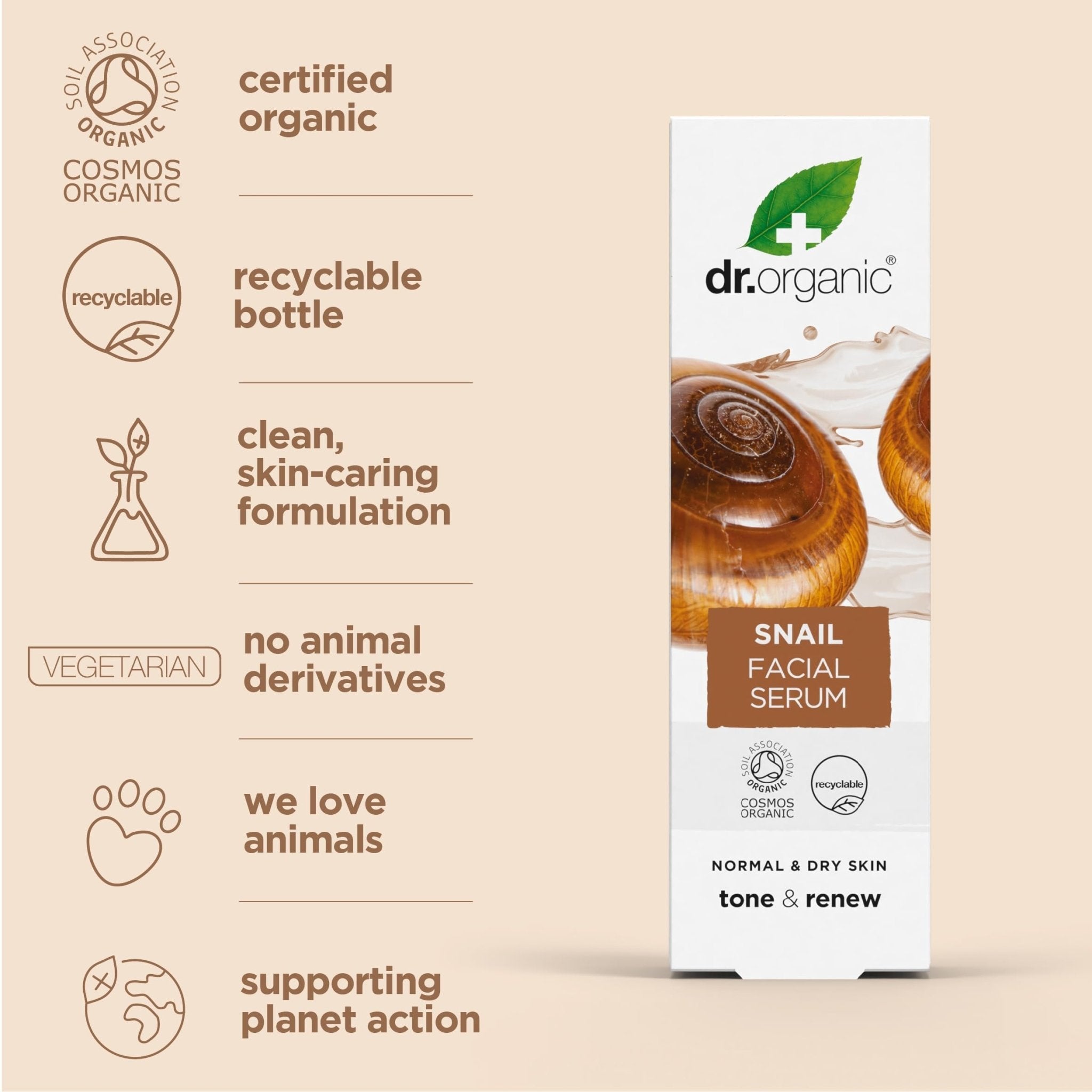 Dr. Organic Snail Gel Facial Serum | Hydrates and Restores Skin, Reduces Fine Lines, Natural, Certified Organic, Paraben & SLS-Free, 30 mL / 1 fl oz - Maple Wellness Supplements