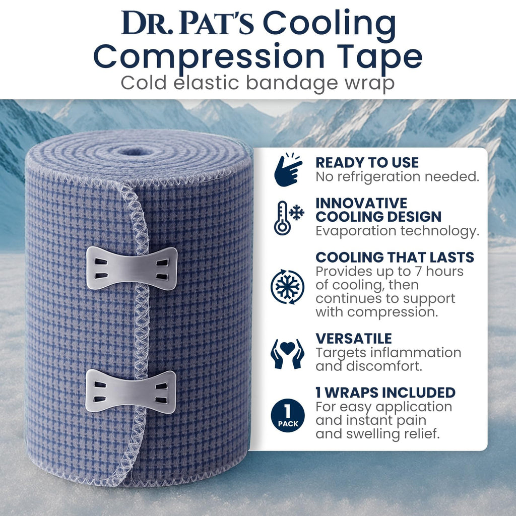 Dr Pat's Ice Tape - Cooling Bandage Wrap Athletic Tape - Compression Instant Cold Compress Wrap with Menthol - Elastic, Athletic for Sore Muscles, Pain Relief Now, Swelling, Recovery, Sports - Maple Wellness Supplements