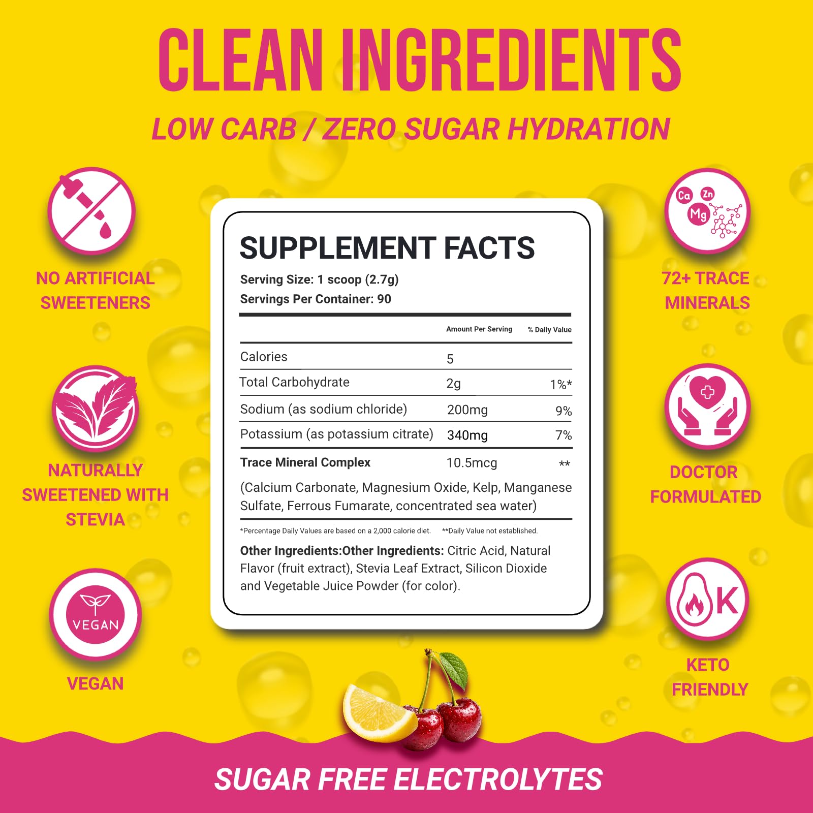Dr. Price’s Electrolytes Powder Bulk – Cherry Lemonade, 90 Servings | Sugar Free Hydration Drink Mix with 72+ Trace Minerals, Manganese | Keto, Vegan, Doctor-Formulated, Made in USA - Maple Wellness Supplements