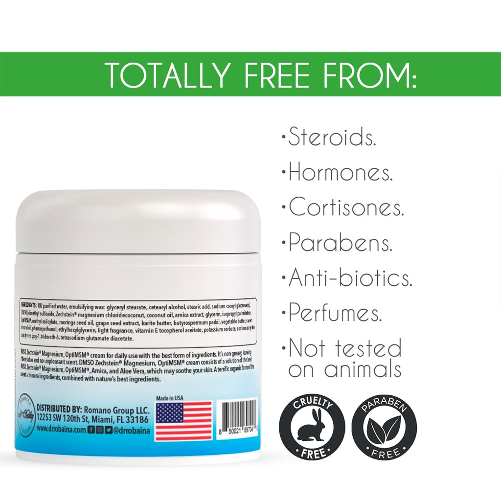 Dr. Robaina DMSO Cream – 99.9% Pure Dimethyl Sulfoxide | Formula with Zechstein Magnesium, Arnica, Aloe Vera & Vitamin E | Topical Cream for Body Wellness - TrustMedUSA