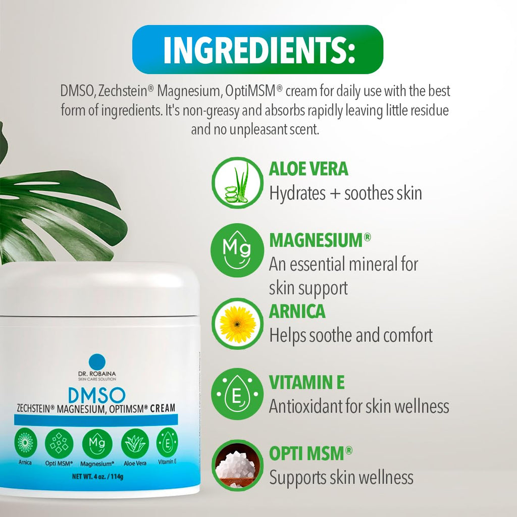 Dr. Robaina DMSO Cream - 99.9% Pure DMSO Pharmaceutical Grade | Formula with Zechstein Magnesium - TrustMedUSA