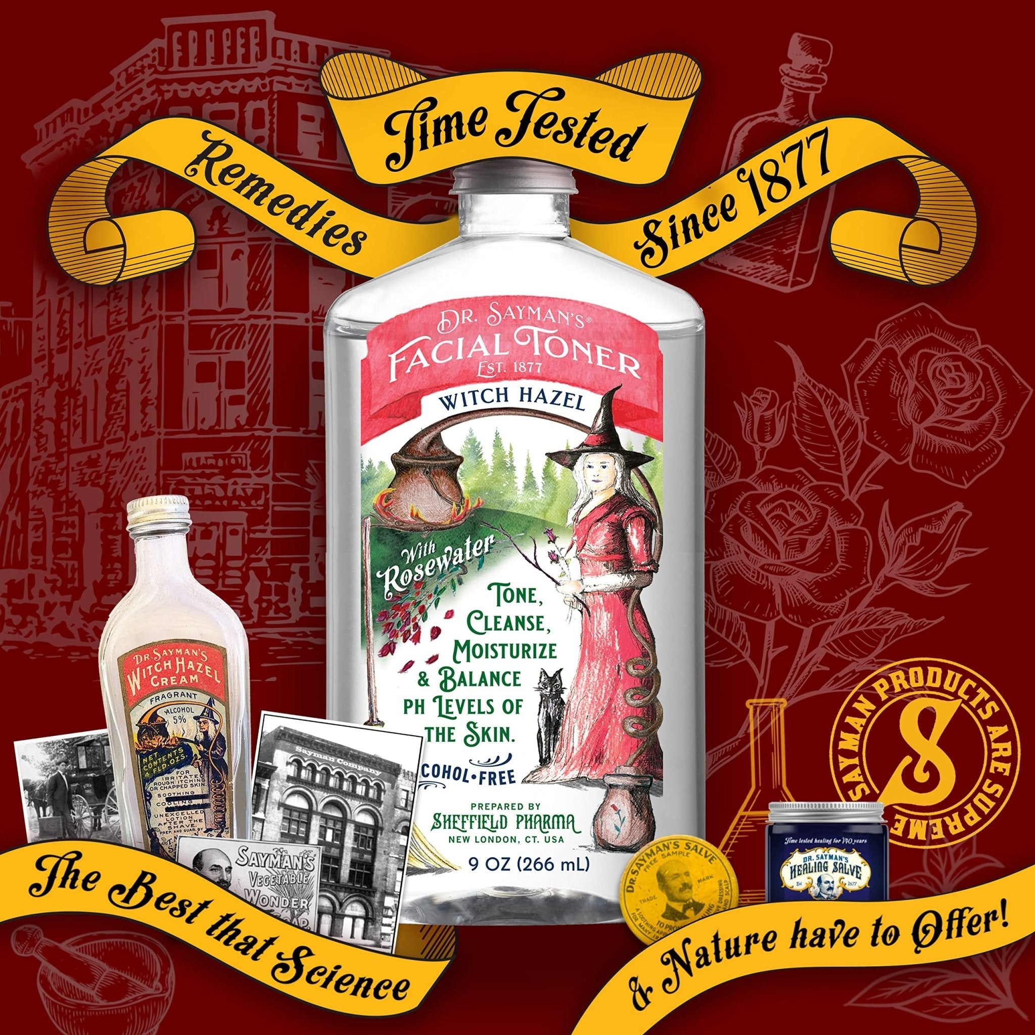 Dr. Saymans Alcohol-Free Facial Toner with Witch Hazel, Rosewater & Rice Protein, Removes Impurities & Hydrates Your Face, 9 oz - Maple Wellness Supplements